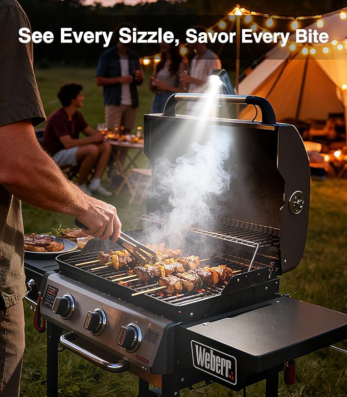 Rechargeable Grill Light for Webwer Grill & Blackstone Griddle, 2 Colors Temperature BBQ Light, Magnetic Auto On/Off Outdoor Barbecue Grilling Accessories Gifts for Men Husband