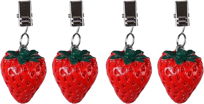 Twofish Strawberry Resin Tablecloth Weights Clips Set of 4 - 100% Handicraft, Farmhouse Style, All-Season, Heat Resistant, Hand Wash Only