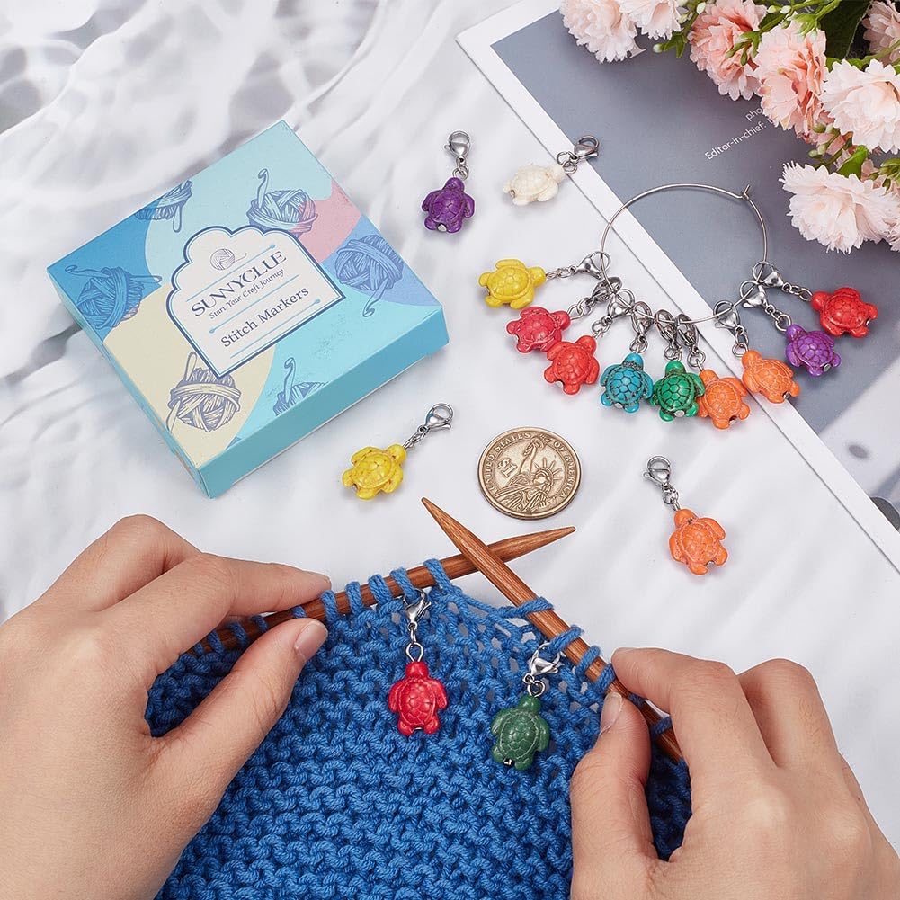 SUNNYCLUE Turtle Beads Stitch Markers, 20Pcs Crochet Knitting Markers with Lobster Clasp Charms for Sewing Quilting