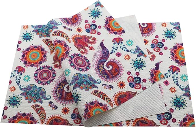 Gugrida Placemats Set of 6 Plaid Checkered Abstract Art Painting PVC Placemat for Dining Table Durable Woven Vinyl Stain tablemats 18"X12"