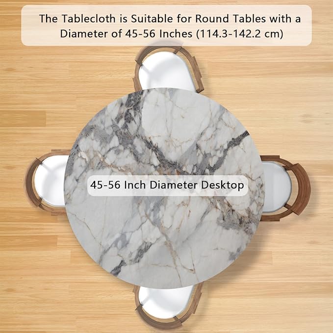 Natural Marble Texture Round Table Cloth Cover, Elastic Edge Waterproof Wipeable Tablecloths 45"-56" Polyester Tablecloth for Party Restaurant Banquet Holiday Camping Outdoor Picnic