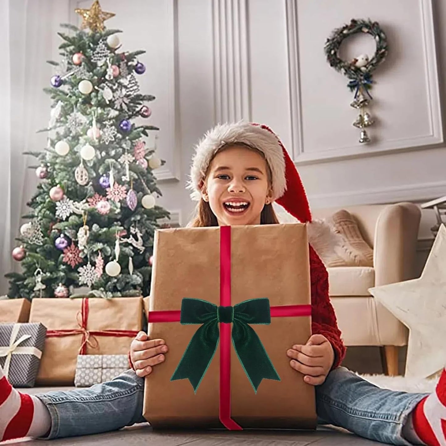 15 Yards Velvet Ribbon 1-1/2 Inch Single Face Green Velvet Ribbon Spool Prefect for Wedding, Ribbons for Gift Wrapping, Christmas Tree Ornaments Wreath Hair Bows, Ribbons for Crafts