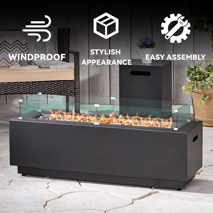 Skyflame Fire Pit Table Glass Wind Guard - 54" x 12", Thick Linear Heat-Resistant Tempered Glass Flame Shields with Hard Aluminum Corner Brackets and Rubber Feet for Propane, Gas, Outdoor