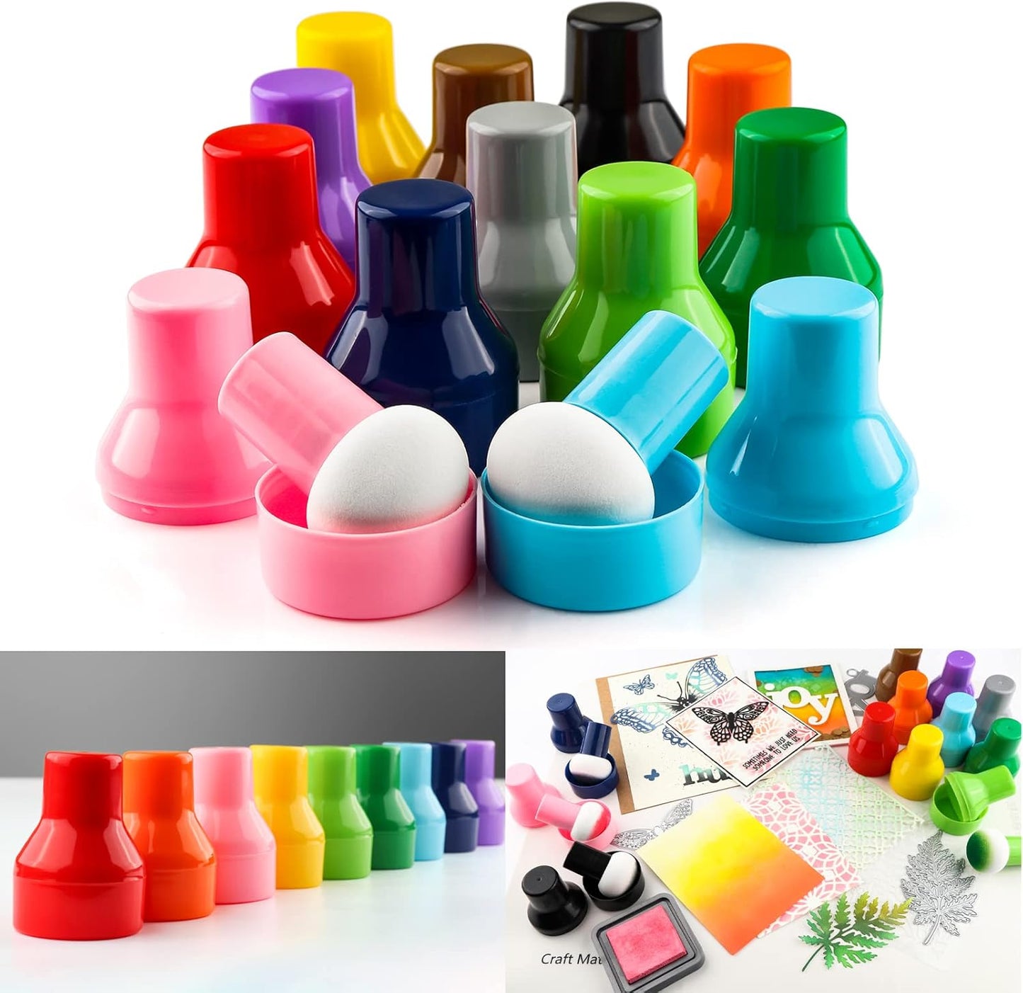 12PCS / Sets Ink Applicator with Storage Cases,Paper Pouncers for Direct Ink Application On Crafts Projects Easily,Inking Sponge for Stamp Ink Distressing, Blending Card Making Crafting Tools