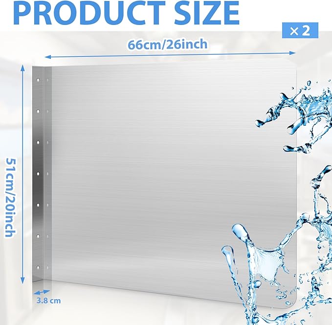 Therwen 2 Pcs Stainless Steel Side Splash Guard for Sink 26 x 20 Inch Wall Mount Guard with Screws Commercial Restaurant Hand Sink and Compartment Prep Sink Kitchen Sink Splash Protector Supply