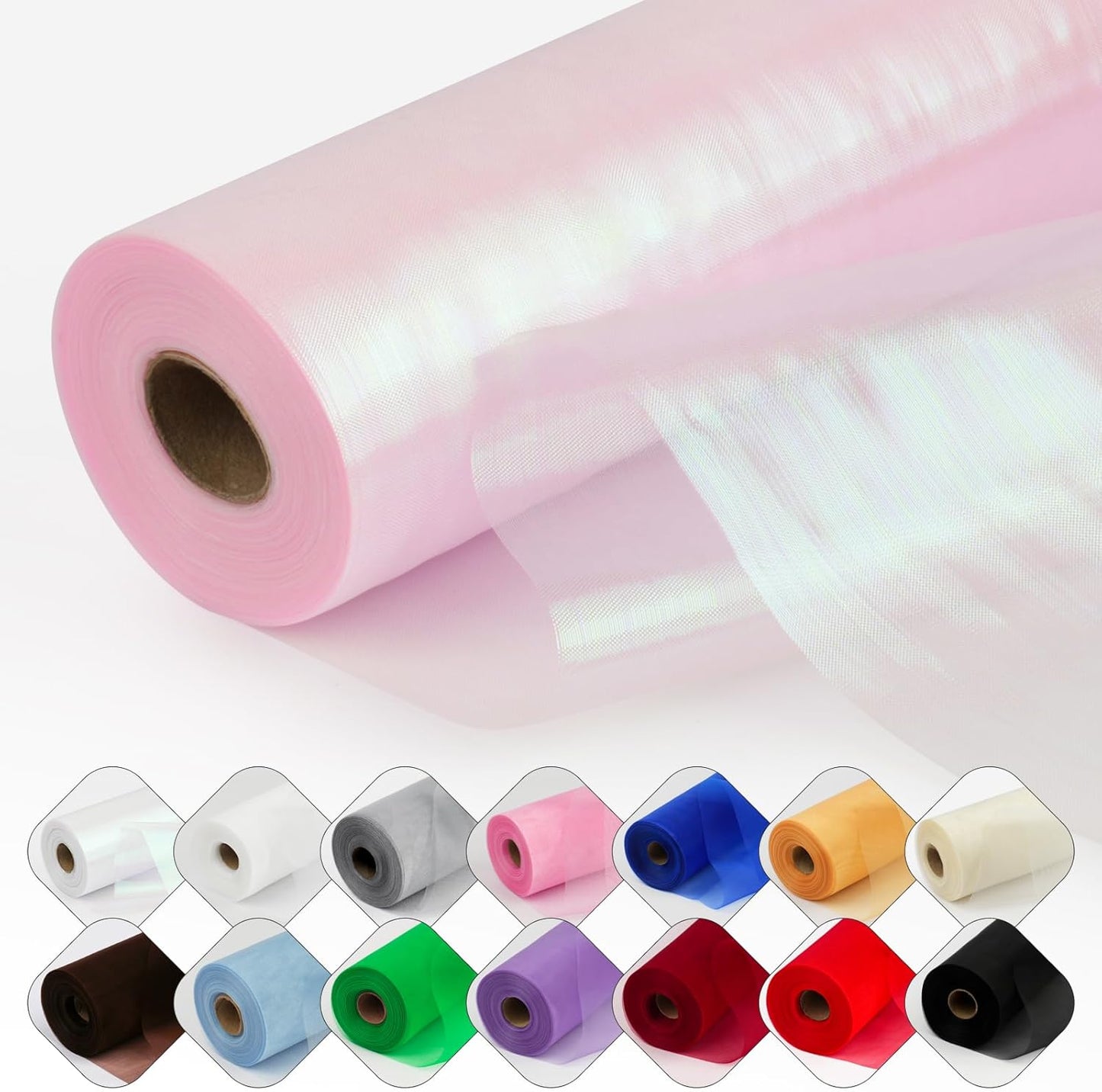 Crystal Organza Fabric Tulle 11 Inch by 50 Yards Sheer Tulle Rolls for DIY Craft Wedding Party Baby Shower Decor Gift Wrapping Party Supplies (Fantasy Pink)