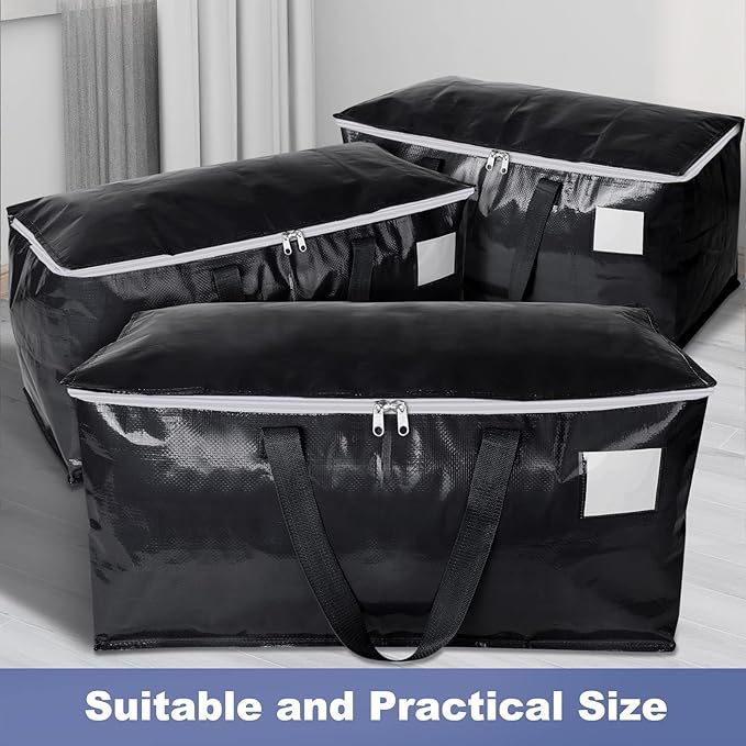 StorageRight Heavy Duty Moving Boxes-Moving Bags with Zipper, Reinforced Handles and Tag Pocket-Collapsible Moving Supplies-Totes for Storage Great for moving, Storage and Travel 93L(Black-8 Pack)