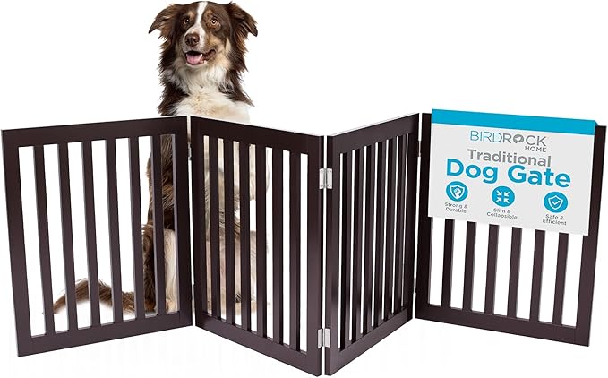 INTERNET'S BEST Dog Gate Indoor Freestanding Pet Barrier, Folding Wood Dog Fence, Extra Wide Doorway Puppy Gate, Indoor Animal Privacy Panel, Wooden Cat Fence - 4 Panel - 24", Espresso