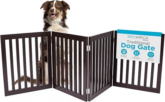 INTERNET'S BEST Dog Gate Indoor Freestanding Pet Barrier, Folding Wood Dog Fence, Extra Wide Doorway Puppy Gate, Indoor Animal Privacy Panel, Wooden Cat Fence - 4 Panel - 24", Espresso