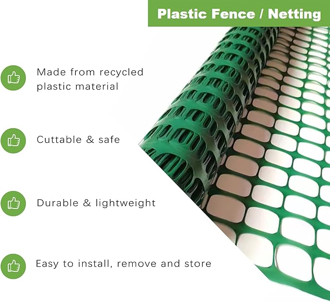 Safety Fence Plastic Mesh Fencing Roll, 4'x100' Feet 1 Roll with 100 Zip Ties, Temporary Reusable Netting for Snow Fence, Garden, Construction and Animal Barrier