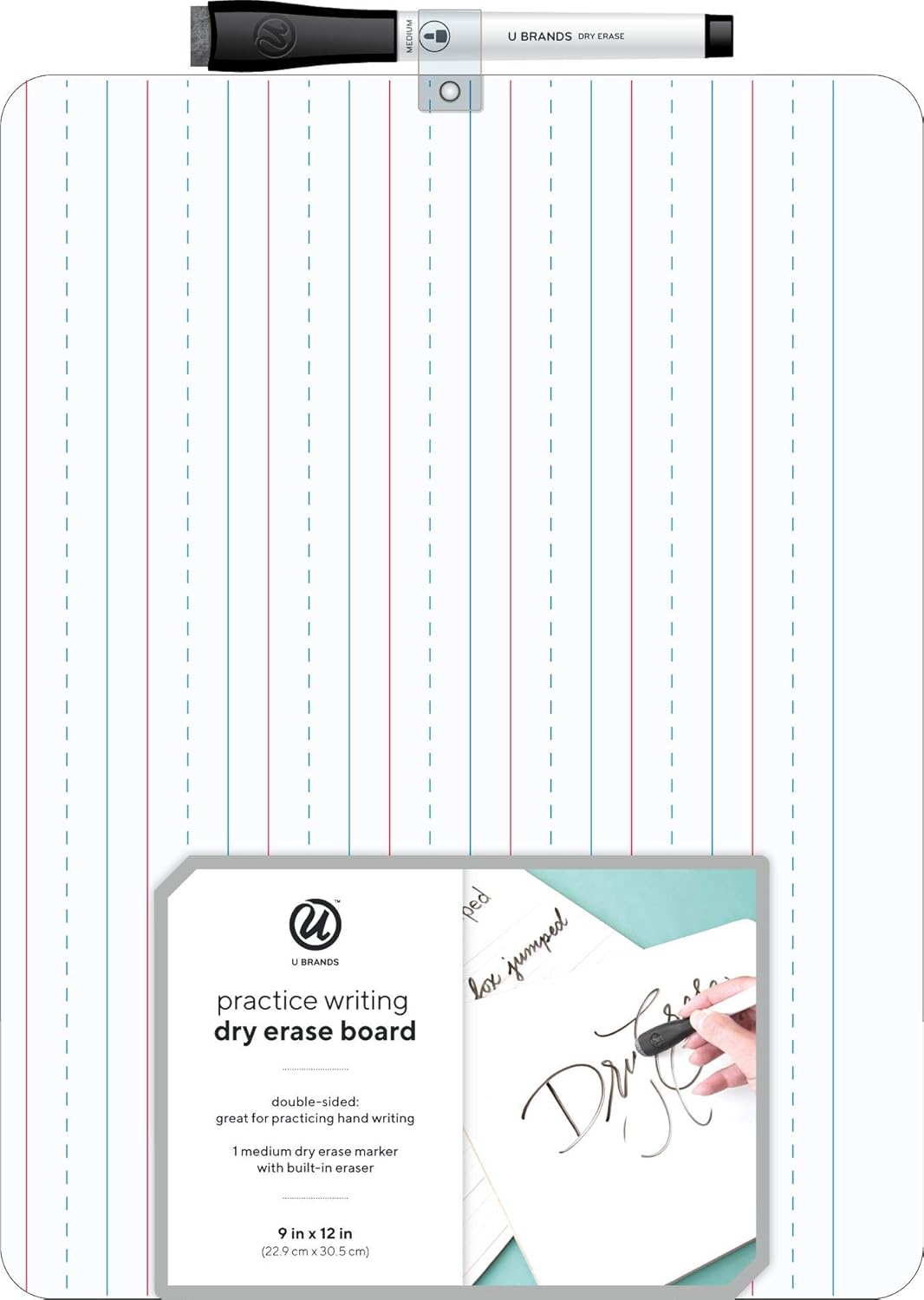 U Brands Dry Erase Lap Board, Double Sided, 9" x 12" Inches, Dry Erase Marker Included, Small White Board, 1 Count