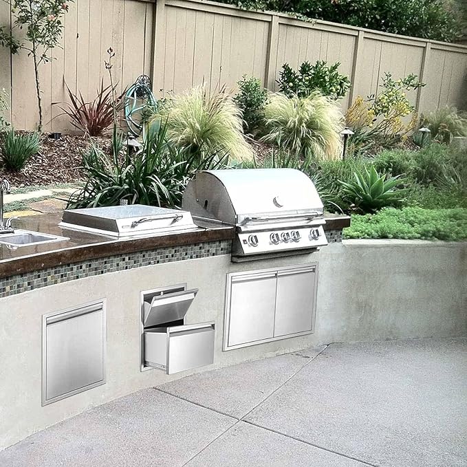 Outdoor Kitchen Single Drawer with Paper Towel Holder Combo Works with Your Grilling or Prep Zones Flush Mount for Outdoor Kitchen Island, 17" W x 21" H x 21" D