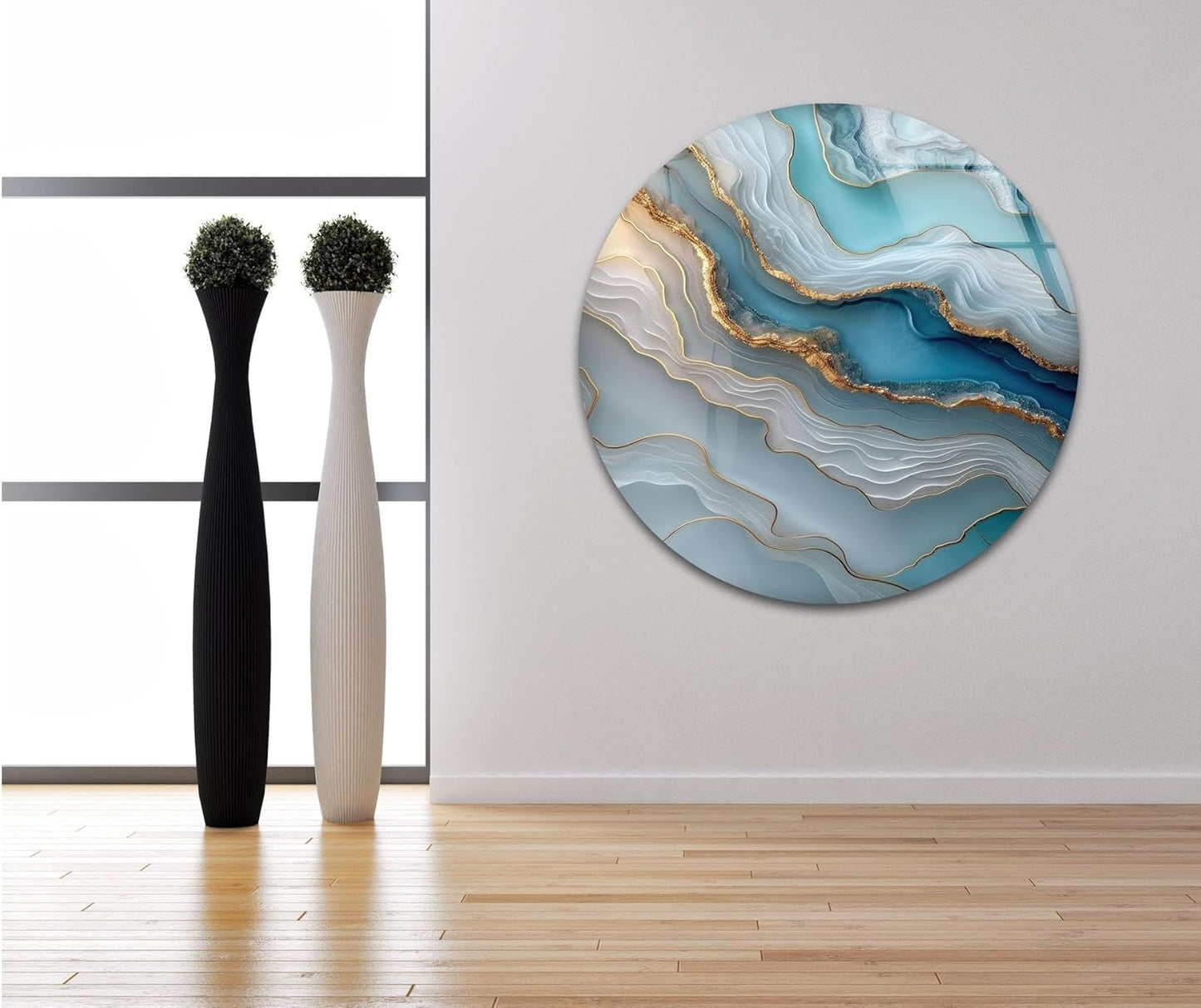 My Photostation.com Round 31,5'' Turquoise and Blue Alcohol ink Glass Wall Art Tempered Glass Printing Wall Decor Large Wall Art Wall Hangings