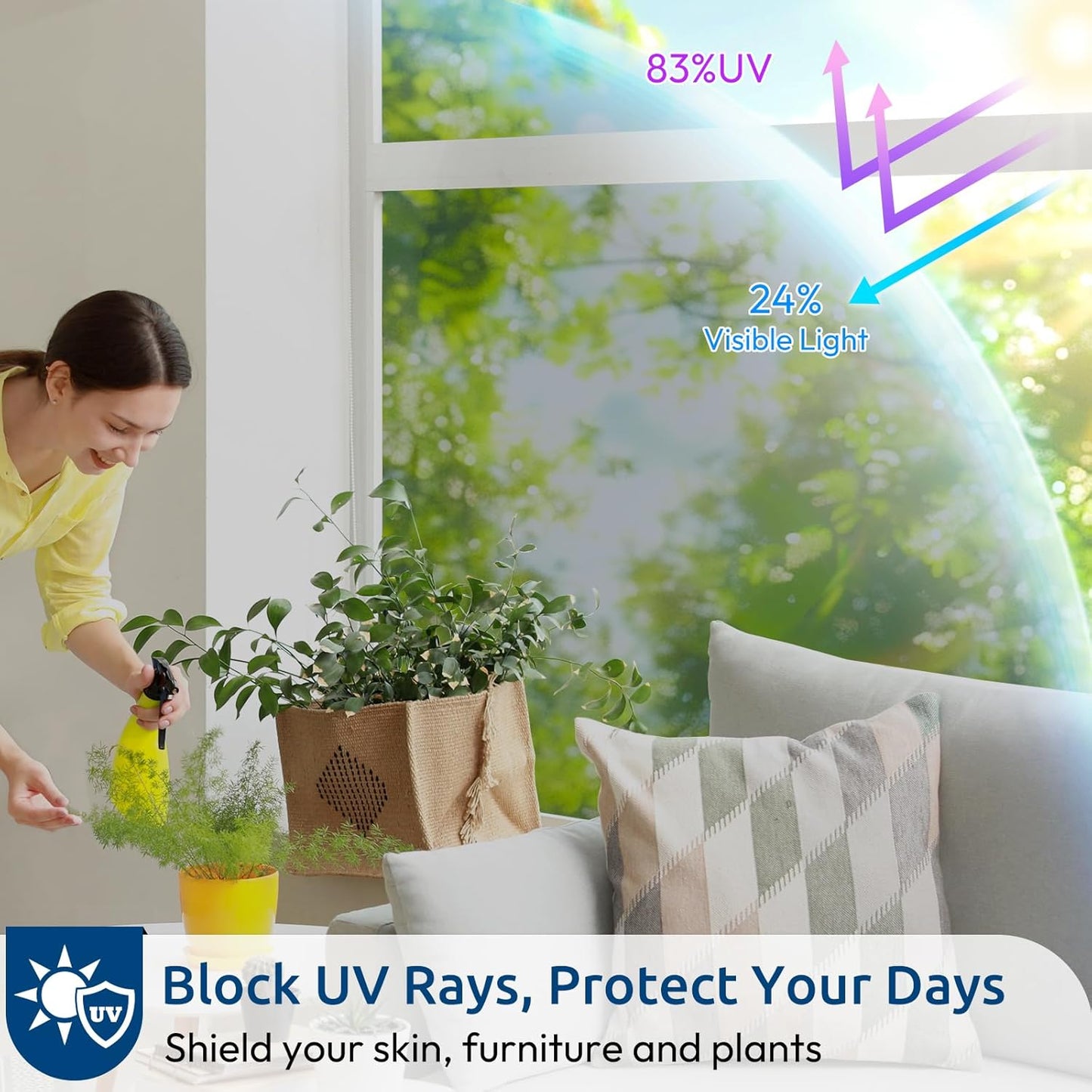 rabbitgoo Window Privacy Film One Way Window Tint for Home, Removable Reflective Heat Sun Blocking Anti UV Glass Door Covering, Mirror Tinting Film House Office, 23.6 in X 6.5 Feet, Silver