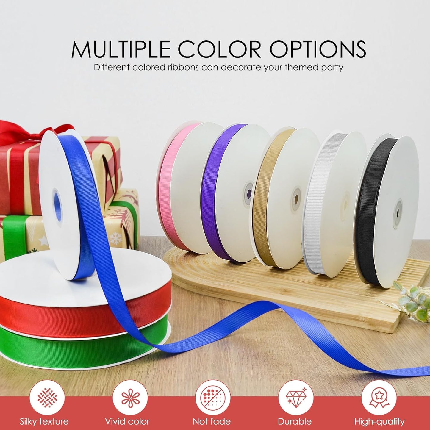 100 Yards 1.5 inch Grosgrain Ribbon, Solid Color Fabric Ribbon Perfect for Gift Wrapping, Wedding, Handmade Bows, Floral Bouquets and Party Decoration(red)