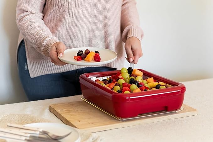 Fancy Panz - Red Classic Aluminum Foil Pan Carrier with Lid - Elevated Food Serving Tray - Portable Casserole Carrier with Lid - Made in The USA Hosting Essentials