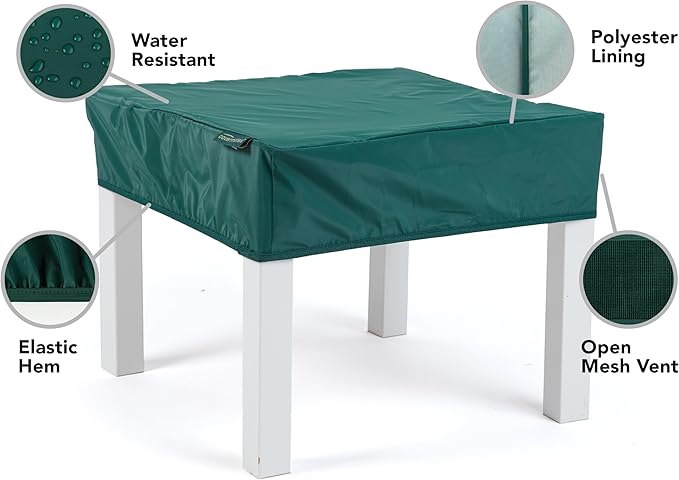 Covermates Classic Square Table Top Cover – All-Weather Outdoor Table Protection, Water-Resistant Vinyl, Elastic Hem, Mesh Vents, Patio Furniture Cover, Square 36W x 36D x 6H, Green