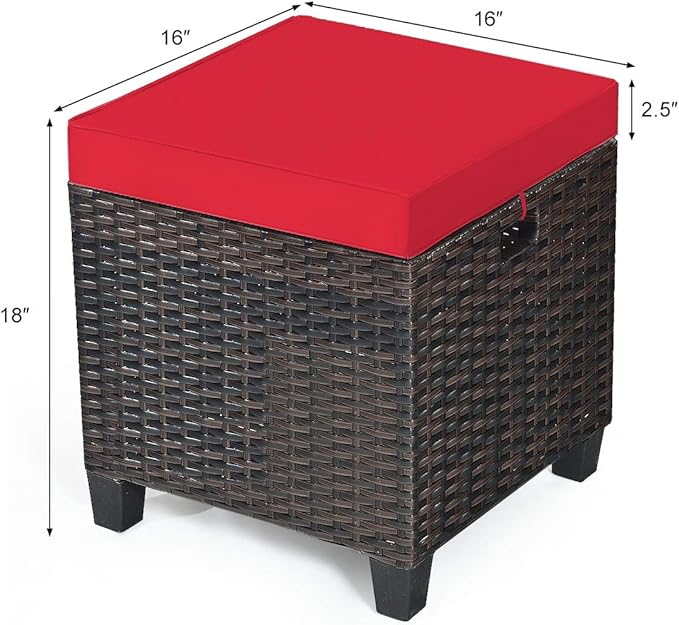 Tangkula 2 Pieces Outdoor Patio Ottoman, All Weather Rattan Wicker Ottoman Seat, Patio Rattan Furniture, Outdoor Footstool Footrest Seat w/Removable Cushions
