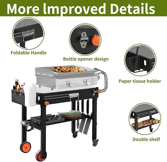 Portable Outdoor Grill Table, Blackstone Grill Stand Solid and Sturdy 31"W x 17"D, Movable Kitchen Cooking Prep BBQ Cart with Wheels, Folding Cart for Ninja, Blackstone Griddle 17"/22" etc