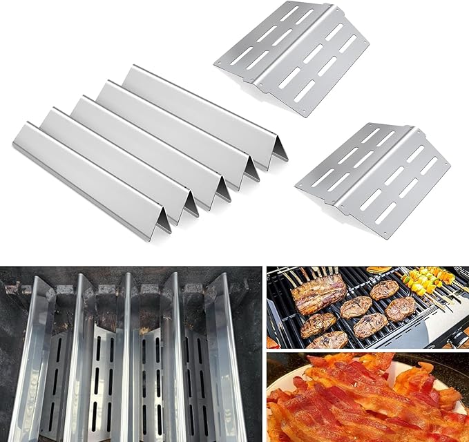 17.5" Flavorizer Bars and 13.26" Heat Deflectors for Weber Genesis 300 Series Grills with Front Control Knob, Genesis S310 S320 S330 E310 E320 E330,for Weber 7620 7621