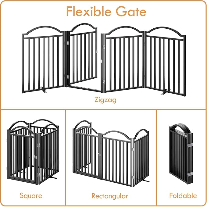 UDD Metal Folding Dog Gate Indoor 96" Extra Wide, 32" Tall Foldable Pet Gate with Door for Stairs Doorways Hallways Porch, Freestanding No Drilling Pet Fence for Dogs Puppy, Black 4-Panel