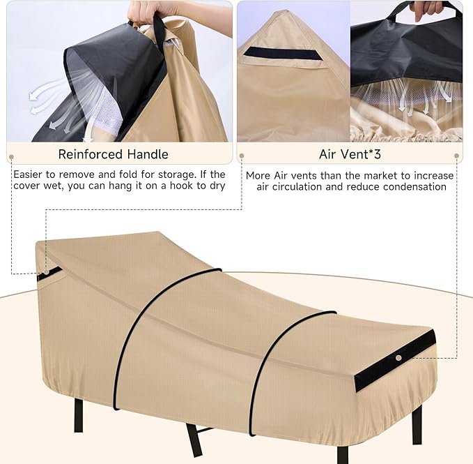 NEVERLAND Waterproof Patio Lounge Chair Cover, Outdoor Chaise Lounge Covers with Heavy Duty Material, 420D Waterproof Outdoor Chairs Cover 82L x 57W x 32H inch Golden
