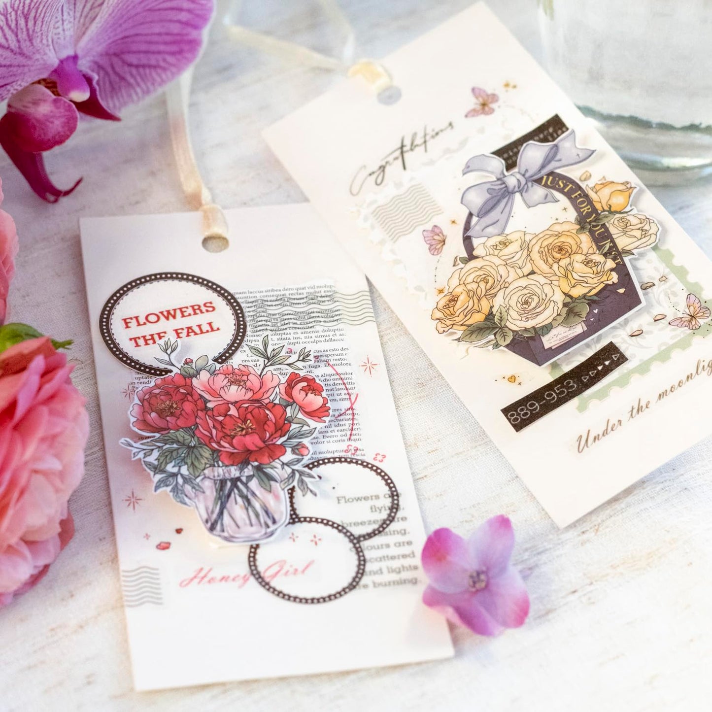 Floral Dream PET Tape Set, 4 Rolls of Flower Ephemera for Junk Journaling, Scrapbooking, Crafting, DIY Projects, Diaries, and Art Supplies