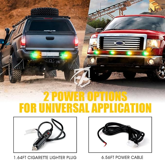 Xprite Amber Green LED Surface Mount Strobe Lights Kit, w/Control Panel Emergency Safety Warning Flashing Grille Cop Marker Light Assembly for Vehicles Trucks ATV UTV Motorcycle 4PCS