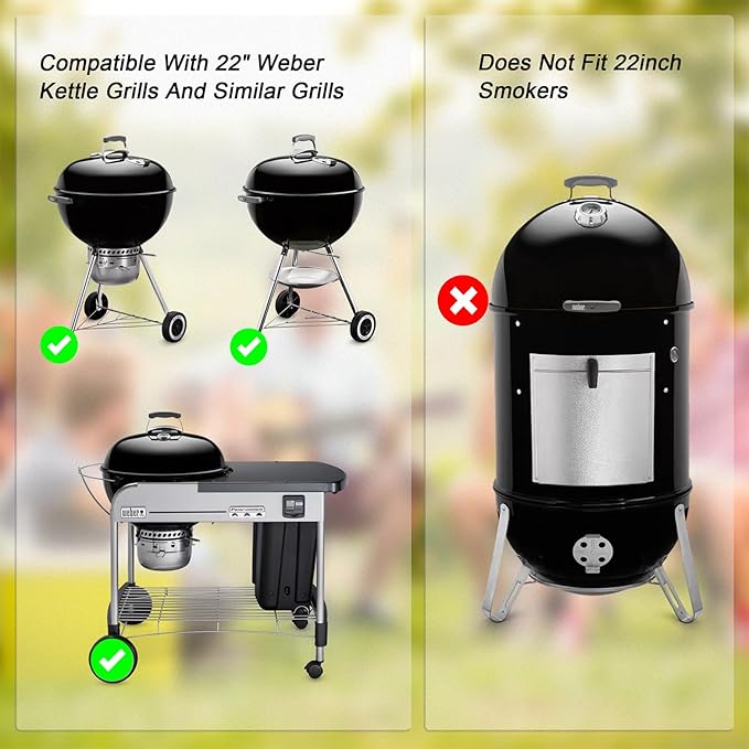 Replacement Round Cooking Grill Grate 21.5 inch, Stainless Steel BBQ Grills with No-Fire 360° Even Heat Distribution Plate, Compatible for Weber Kettle 22" Charcoal Grills & Similar Grills