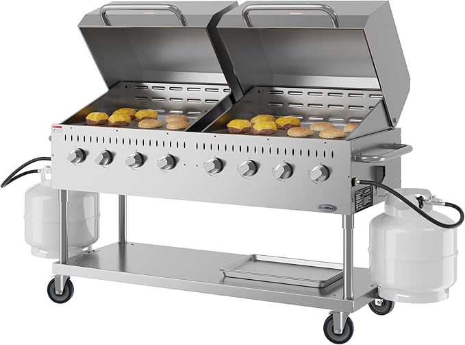 60 in. 8-Burner Commercial Outdoor Propane Gas Grill with 2 Roll Dome Covers in Stainless-Steel, ETL Listed (CGKIT6-D30D30)