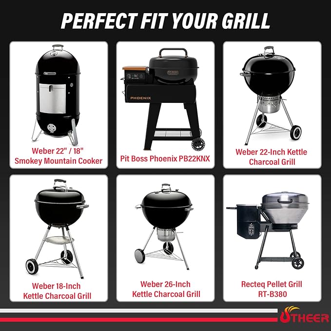 All-in-One Grill Table for Weber Kettle 22"/18"/26" & Smokey Mountain, Recteq Pellet Grill RT-B380, Prep Station with Cutting Board, Basin, 4 Hooks, Heavy-Duty Steel Side Shelf for Outdoor Cooking
