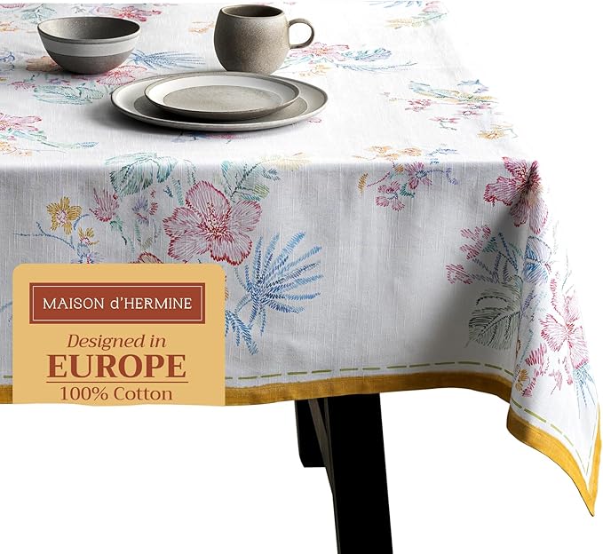 Maison d' Hermine Table Cloth Rectangle Table 100% Cotton 70 x 120 Inches Tablecloth Reusable Decorative for Dining Room, Farmhouse, Home, Party, Festive & Wedding Spring Summer - Paradise Island