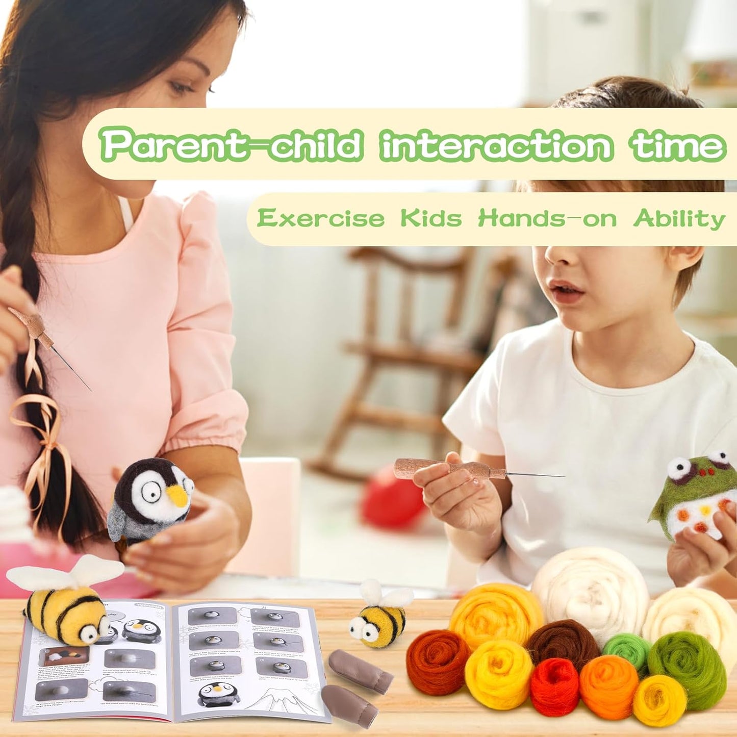 Fedmut Needle Felting Kit - 13Pcs Needle Felting Kit for Beginners with Wool Roving, Felting Pad, Felting Needles for Starters DIY Craft Animal Home Deco Birthday Gift