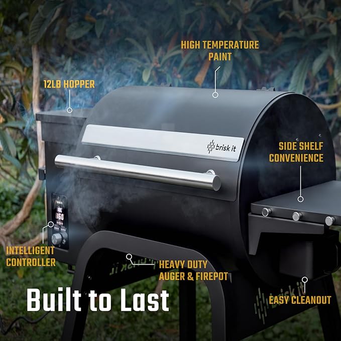 Brisk It Zelos-450 Electric Wood Pellet Smoker Grill – A.I. Smart BBQ Grill with WiFi, 450 sq.in Cooking Area,7-in-1 Outdoor Grill & Smoker, PID Controller (Up to 500°F), Meat Probe