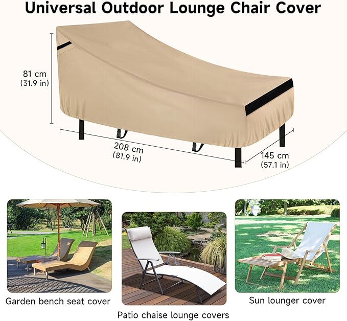 NEVERLAND Chaise Lounge Cover 2 Pack - 420D Lounge Chair Covers Waterproof Outdoor with Air Vent and Adjustable Buckles All Weather Protection - 82L x 57W x 32H inch Golden