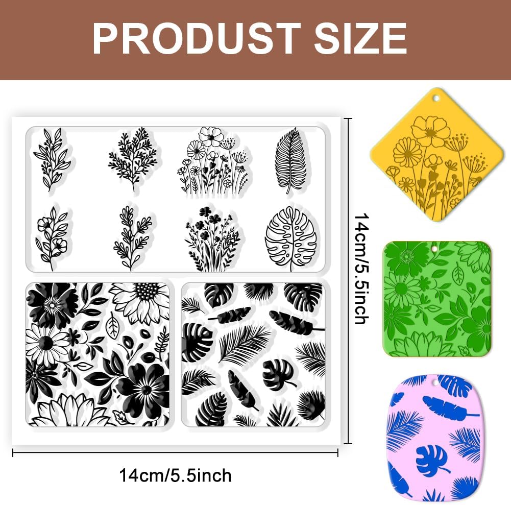 CHGCRAFT Polymer Clay Texture Sheets Leaves and Flowers Pattern Silicone Clay Texture Mat Botany Clear Silicone Molding Pattern Sheets for DIY Crafts Projects and Making Earrings Necklace Bracelet