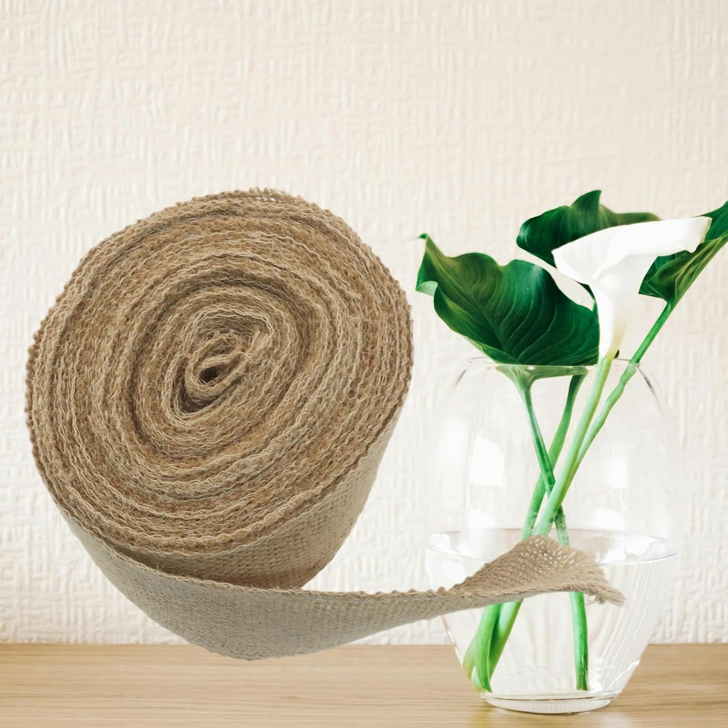 3" Wide Natural Burlap Fabric Roll - 10 Yards Jute Ribbon for Gift Wrapping, Wedding Decorations, Rustic Crafts, Wreaths & Home Decoration (8cm Wide)