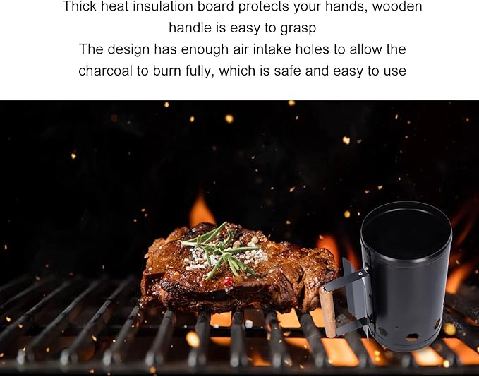 Charcoal Chimney Starter, Heavy Duty Steel BBQ Chimney Starter, BBQ Grill Lighter with Air Intake Holes for Outdoor Camping Cooking