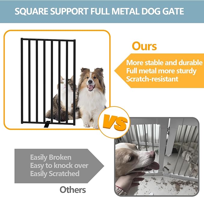 Full Metal Freestanding Dog Gates, 32" Height Pet Gates for Indoor & Outdoor, Extra Wide Foldable Dog Fences for Stairs, Hallways, Doorways, Yard (2 Panels, 40" W × 32" H)