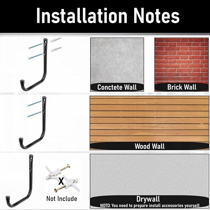 Heavy Duty Garage Hooks, 6.7Inch Wall Mount Garden Tools Storage Hook for Bike, Ladder, Chair, Garden Hose, Power Tool, Indoor Outdoor