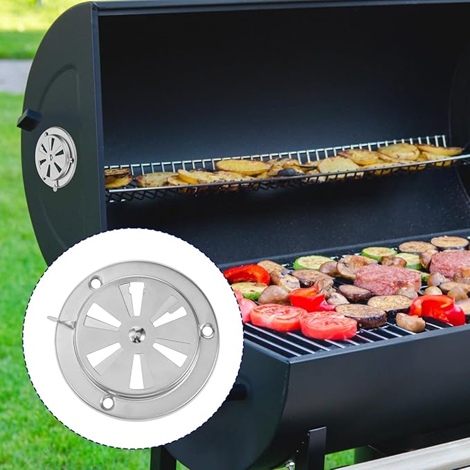 2 PCS BBQ Grill Smoker Air Vent Set, Adjustable Stainless Steel Grill Vent Damper for Controlling Airflow, BBQ Smoker Grilling Exhaust Smokers Replacement Parts for Grills, Stove and Smokers (95mm)