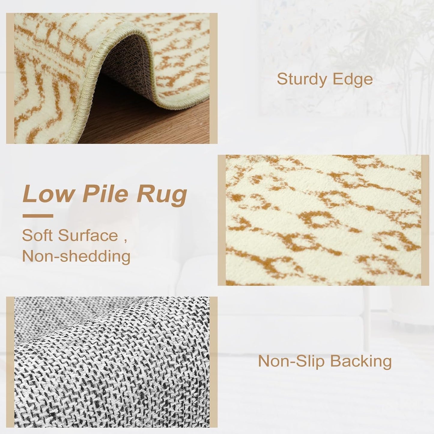 Moroccan Area Rug 3x5, Washable Non Slip Indoor Front Door Rug, Soft Non-Shedding Neutral Rug Carpet for Bedroom Kitchen Nursery Living Room Office Decor