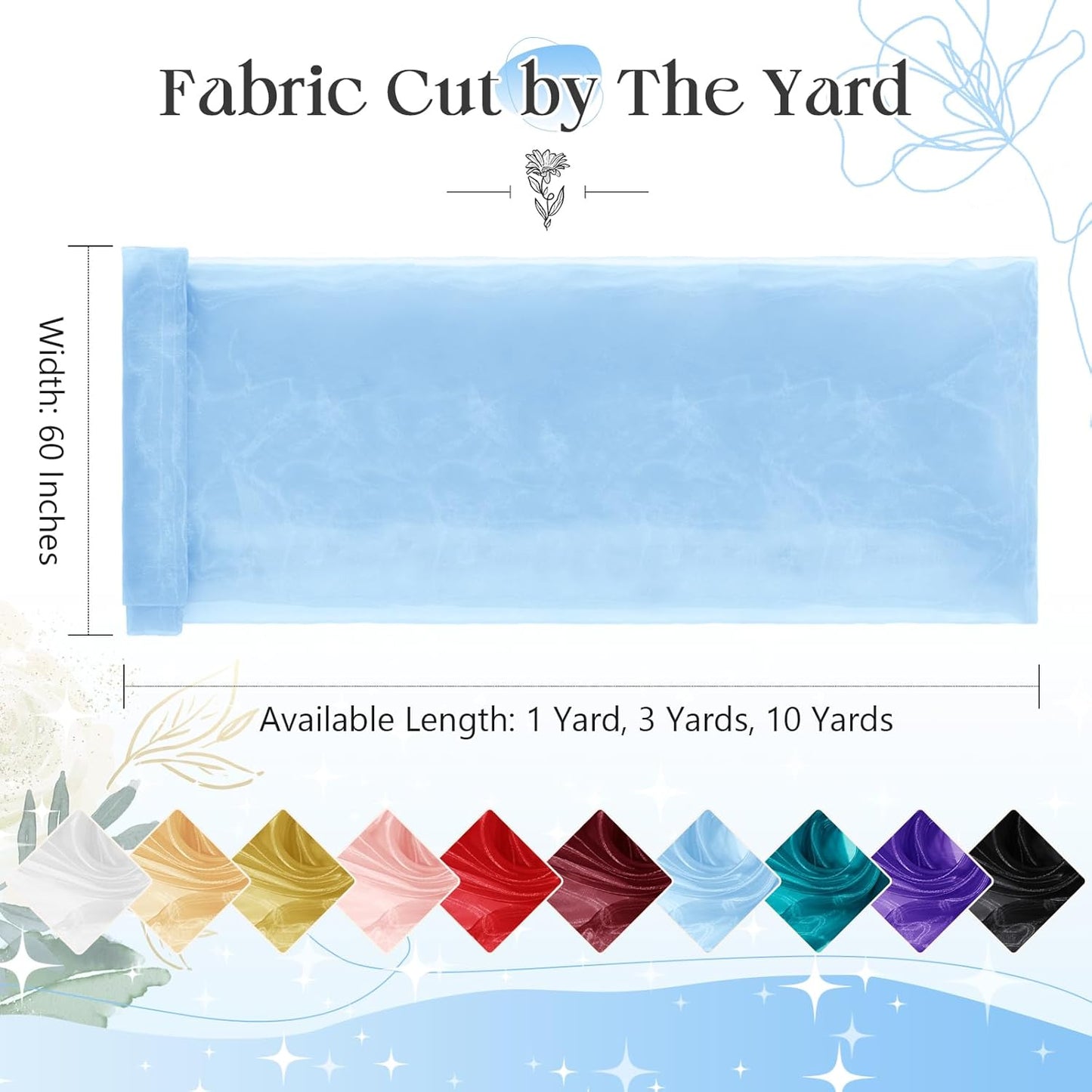 P Pothuiny Sheer Organza Fabric by The Yard, 1 Yard x 60 Inch Wide Bridal Light Blue Organza Tulle Fabric Roll Shiny Gauze Fashion Dress Sewing Craft for Wedding Party Decorations Backdrop