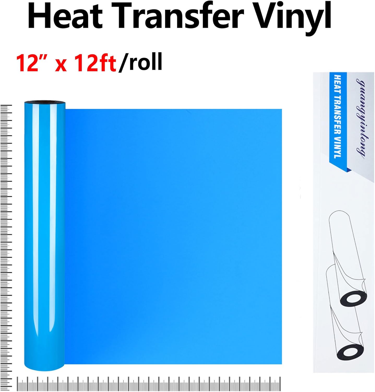 guangyintong Heat Transfer Vinyl Lake Blue HTV Rolls, 12" x 12ft Lake Blue Iron on Vinyl for T-Shirts, Matte Surface HTV Vinyl for All Cutter Machine Easy to Cut & Weed for Heat Vinyl DIY Design