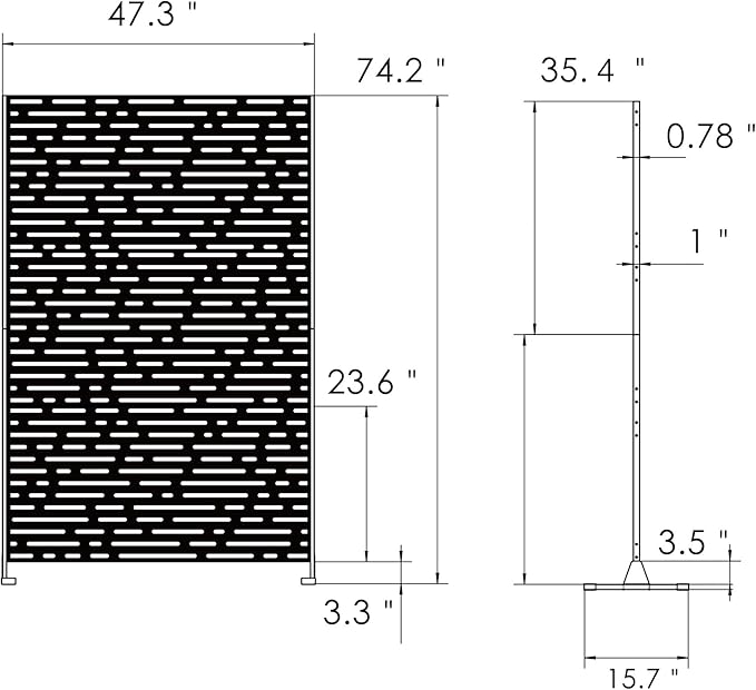 Kozyard Metal Privacy Screen 74" H x 47.2" W Decorative Outdoor Divider with Stand Panels Freestanding Screen Set for Deck Patio Balcony Garden Outdoor&Indoor (Black/Dotted Line)