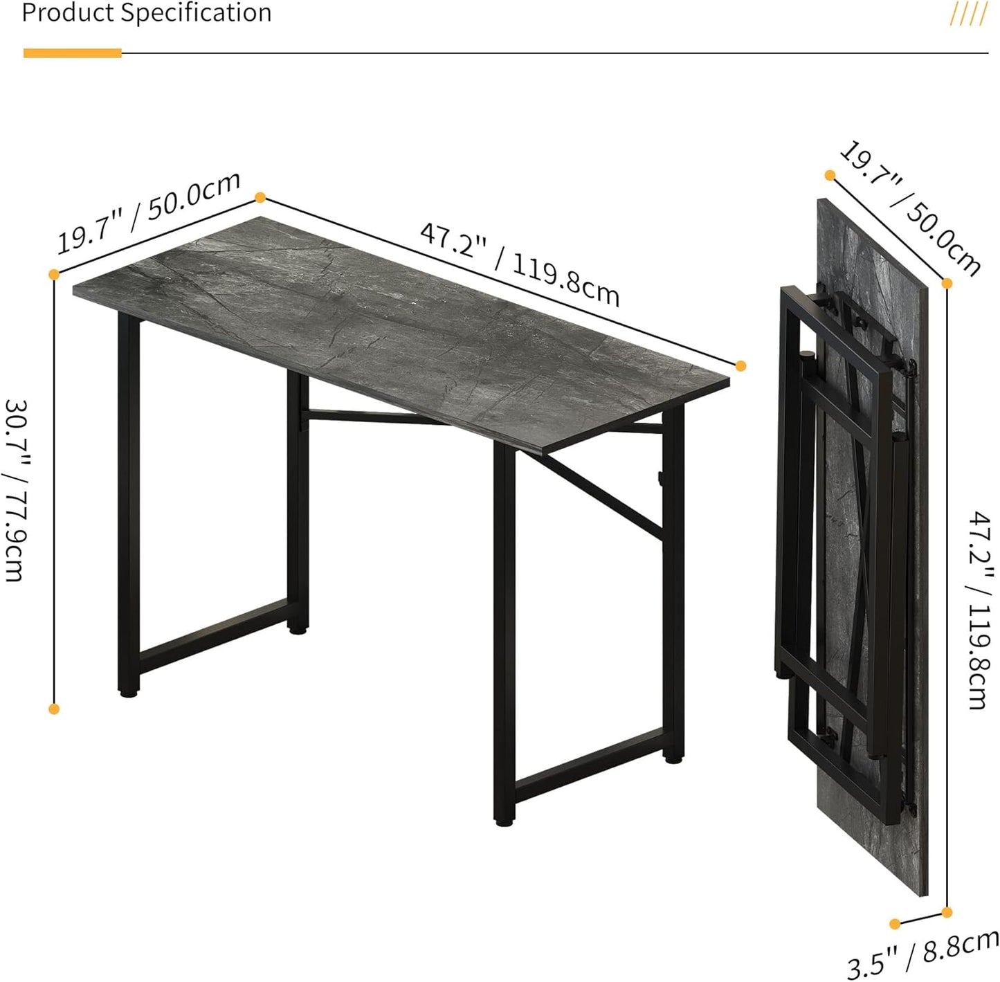 Folding Computer Desk 47 inch Writing Gaming Computer Camping Table, No Assembly Required Home Office Desk, Grey