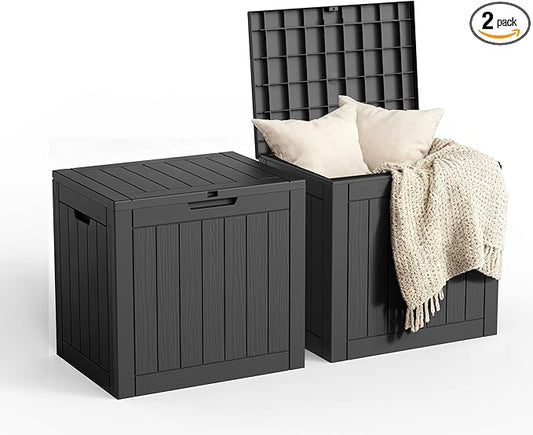 30 Gallon Outdoor Storage Box, Large Resin Deck Box for Patio Cushions, Garden Tools, Pool Accessories, Waterproof and Lockable Design, Storage Bench for Backyard & Deck(Black)