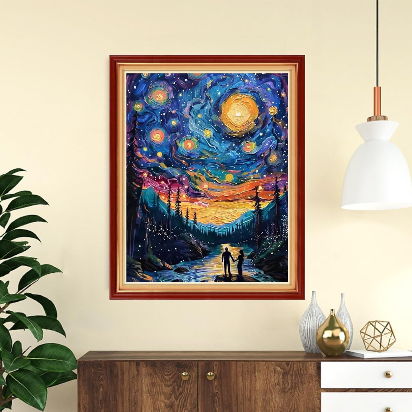 Funchey Stamped Cross Stitch Kits, DIY Cross Stitch Pattern for Adults Beginners Needlepoint Kits Embroidery Kit Arts and Crafts 11CT-Romantic Couples Under The Starry Sky 16x20 inch