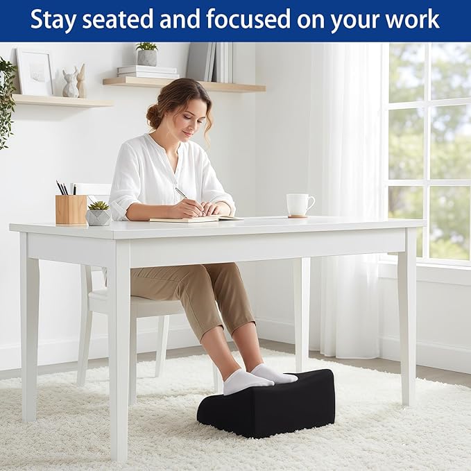Foot Rest for Under Desk at Work Ergonomic Under Desk Footrest，Support Foot Pillow Double-Sided Footstool， for Office, Home & Gaming Leg Elevation Pillow Black