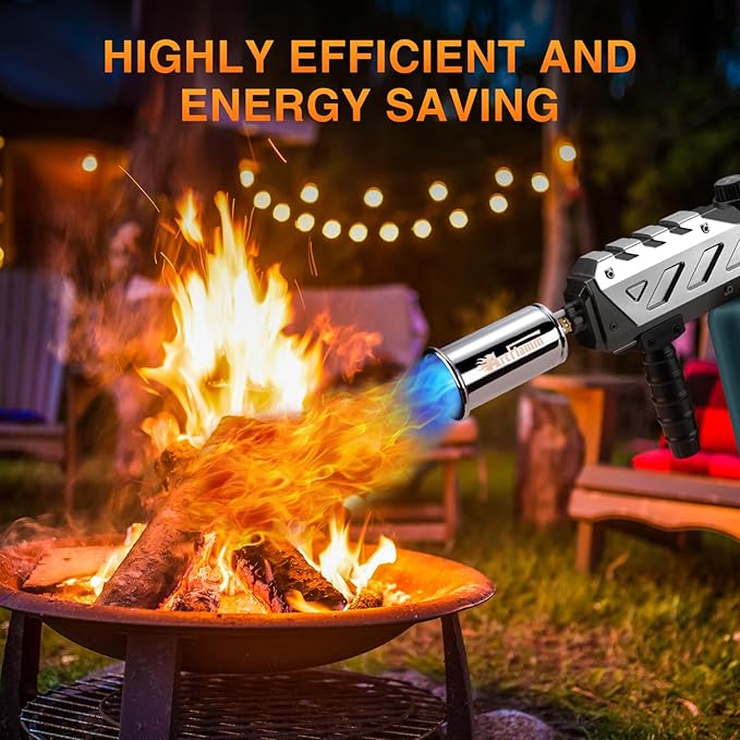 Powerful Propane Torch Gun, Kitchen Grill Torch with Detachable Design, Adjustable Flamethrower Torch Burner for Searing Steak, BBQ, Welding, Camping Charcoal Lighter(Tank Not Included)